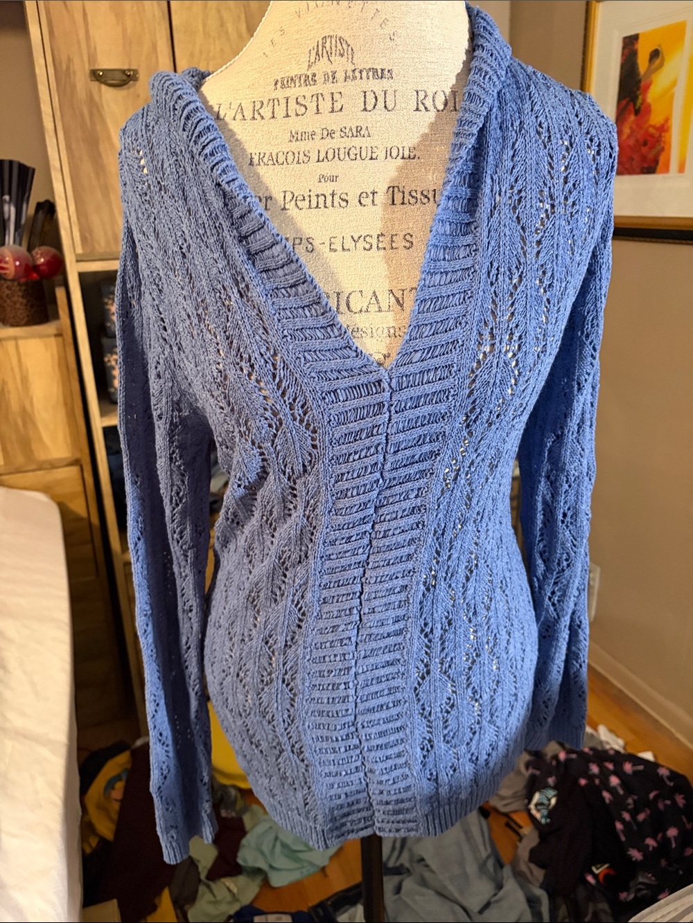 Women's Blue Openwork Knit Coldwater creek Sweater - Small